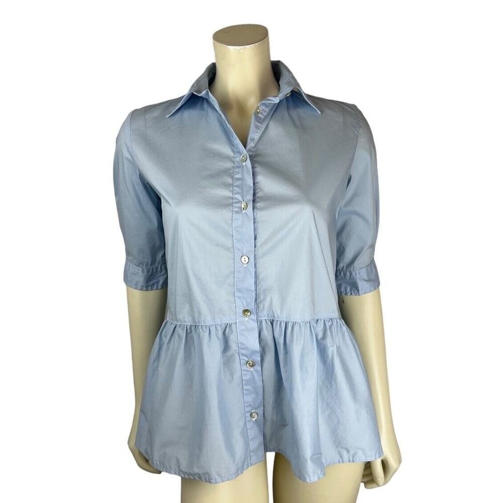 Anna Maria Paletti Blue Peplum Shirt Size 38 Button Up Half Sleeve Collar Womens